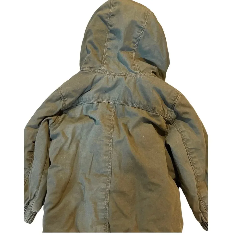 Old Navy Olive Green Hooded Utility Toddler Jacket Button up lined 18-24 months
